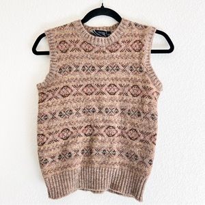 Vintage Lands End Neutral Fair Isle Wool Sweater Vest
